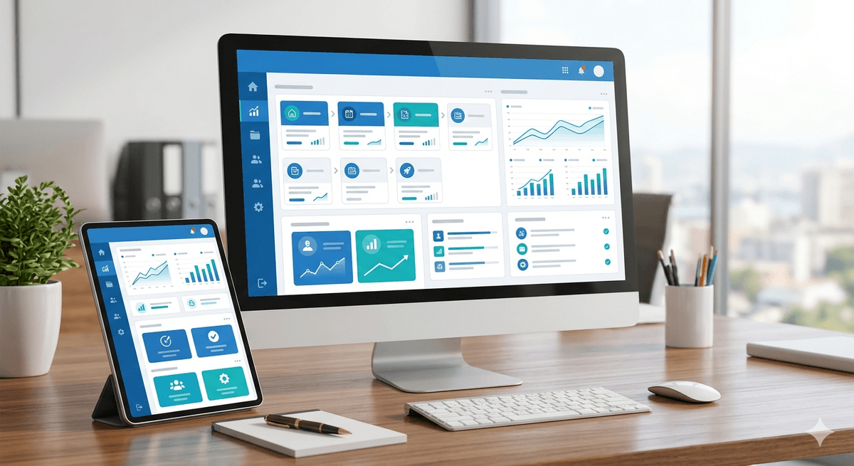 Custom web application dashboard on desktop and tablet